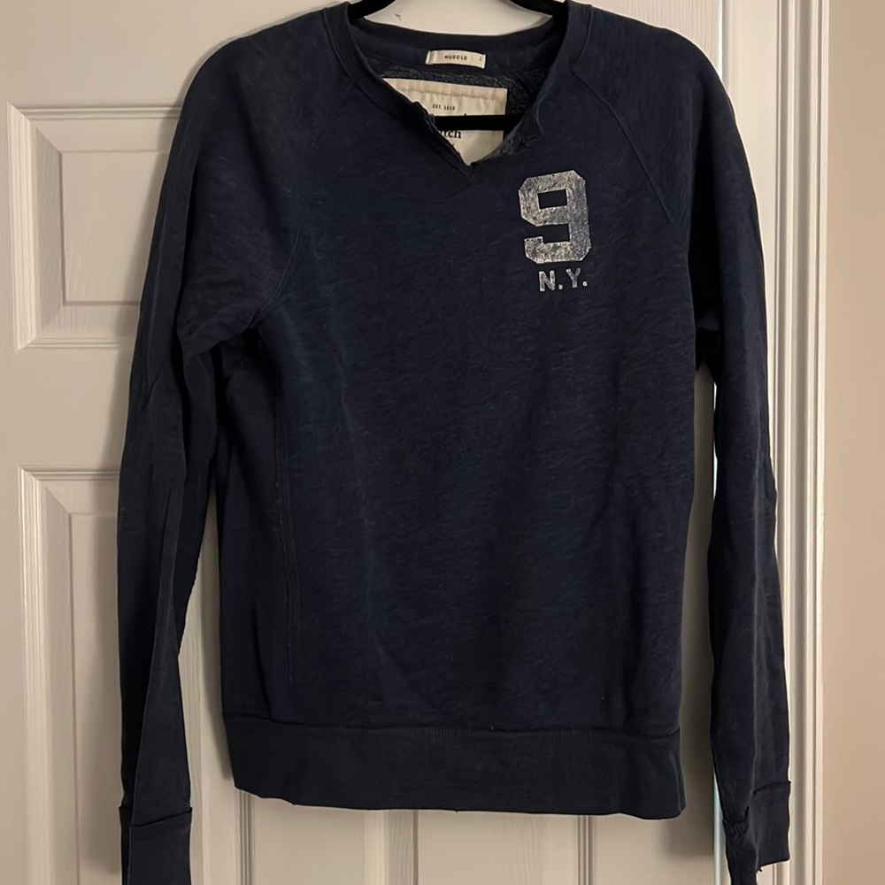 Mens muscle shirt, neckline cut. Size small. Navy blue